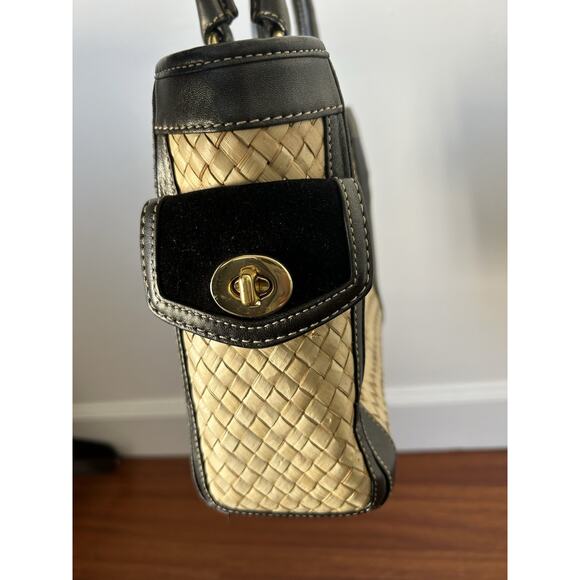 Vintage Y2K Coach 4419 Handbag Woven Straw Leather Trim Buckle Suede w/Turnlock - Picture 3 of 15